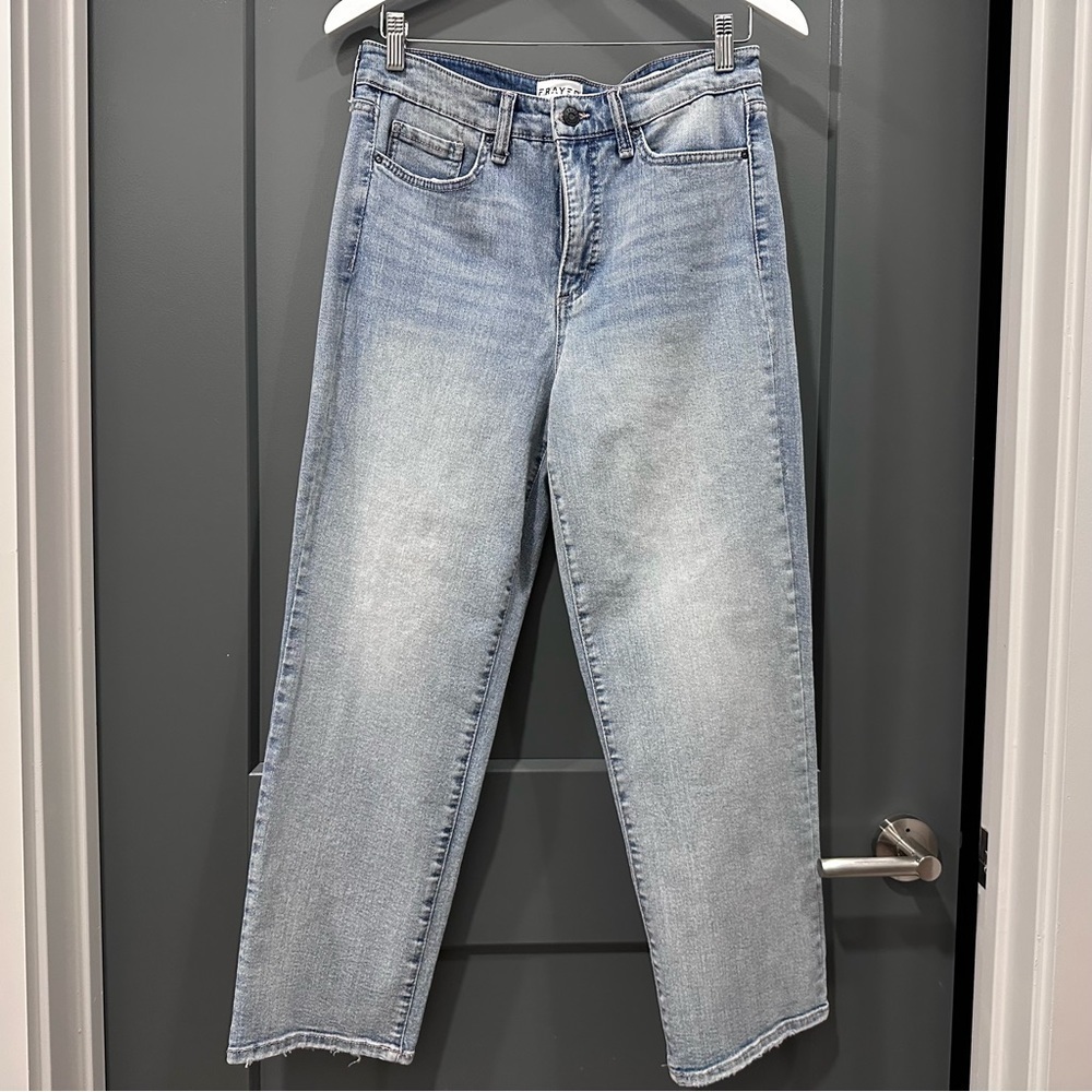 FRAYED JEANS high rise ankle straight light wash jeans. Shabby chic, casual wear